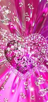 Glamorous pink heart with sparkling diamonds wallpaper.