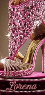 Glamorous pink high heels with rhinestones and sparkles.