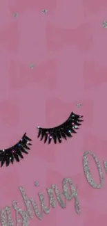 Pink wallpaper with glittery eyelashes art.