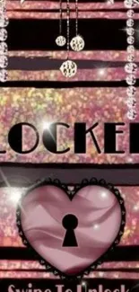 Glamorous pink lock screen with heart and sparkles.