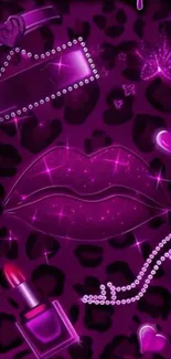 Glamorous purple fashion wallpaper with chic design and accessories.