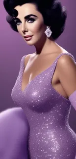 Elegant lady in purple sequin dress mobile wallpaper.