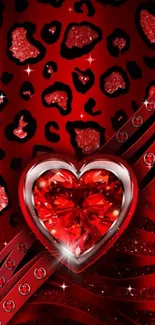 Red heart gem with leopard pattern wallpaper.