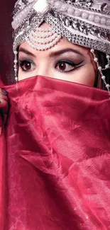 Mysterious veiled woman with jeweled headdress.