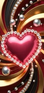 3D heart wallpaper with gold and jewels