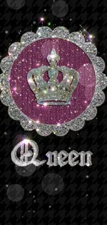 Sparkling purple crown wallpaper with elegant design and text "Queen."