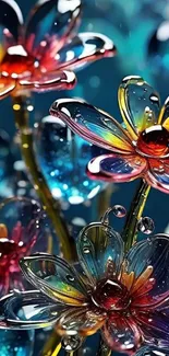 Colorful glass flowers with vibrant petals.