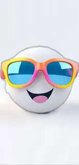 Smiley face with colorful sunglasses on white background.