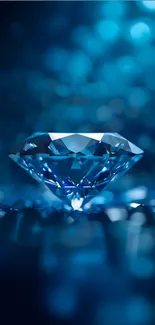 Blue diamond with a reflective bokeh background.