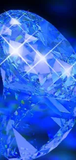 Sparkling blue diamond on vibrant blue background.