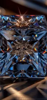 Elegant crystal cube with intricate design and reflections.