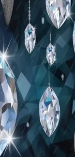 Gleaming diamonds hanging over a blue background.