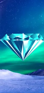 Stunning geometric diamond with teal aurora backdrop.