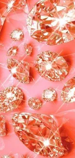 Coral background with sparkling diamonds.