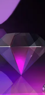 A luminescent diamond against a purple neon background.