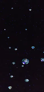 Floating diamonds against a black night sky background.