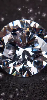 Close-up of sparkling diamond on black background.