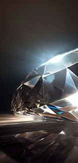 Gleaming diamond with radiant shimmer on a dark background.