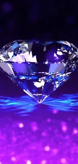 Gleaming purple diamond on vibrant background.