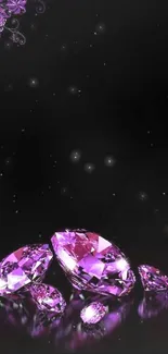 Purple gemstones on a black background mobile wallpaper.