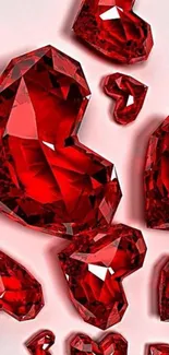 Glistening red gem hearts on a background.