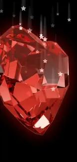 Red crystal gem with starry accents on black background.