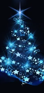 Sparkling blue starry Christmas tree wallpaper.