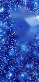 Blue galaxy wallpaper with glistening stars and cosmic sparkles.