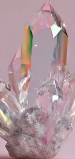 Glistening crystal art on soft pink background.