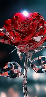 Shiny crystal rose with vibrant red hues.