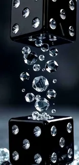 Shining black dice with diamonds floating elegantly.