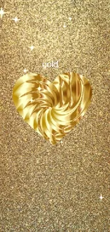 Glistening gold heart centered on glittery gold background.