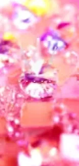 Glistening pink crystal and gem pattern mobile wallpaper.