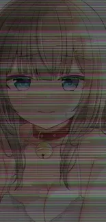 Glitchy style anime girl with brown hair and stripes.