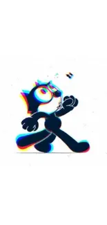 Glitch art wallpaper of a cartoon cat with vibrant colors and retro vibes.