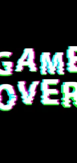 Game Over text with glitch effect on black background.