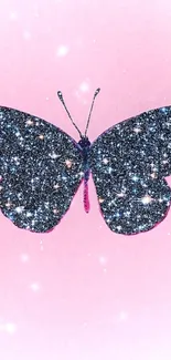 Sparkling glitter butterfly on pink background wallpaper.