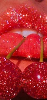 Sparkly cherry lips wallpaper in vibrant red tones.