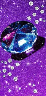 Purple glitter wallpaper with a radiant diamond.