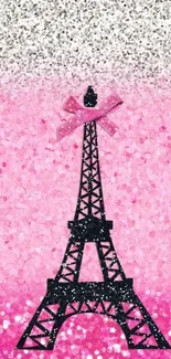 Pink and silver glitter wallpaper featuring Eiffel Tower.