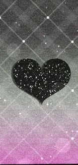 Glitter heart on grey to pink gradient background wallpaper.