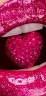 Glittering pink lips with a heart shaped centerpiece.