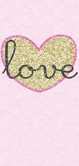 Pink mobile wallpaper with glittery love heart.