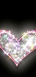 Glitter heart wallpaper with black background.