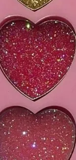 Pink glitter heart wallpaper with sparkle effect.