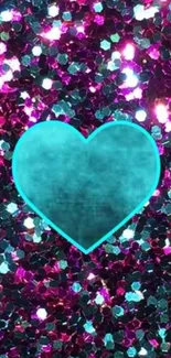 Dazzling pink and blue glitter heart wallpaper.