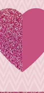 Pink glitter heart with chevron background.