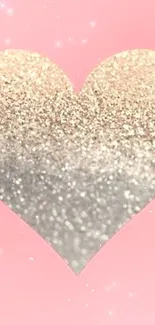 Heart-shaped glitter pattern on a pink background.