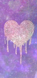 A glittery dripping heart on a purple background, perfect for mobile screens.