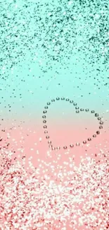 Pastel mobile wallpaper with glitter and heart design.